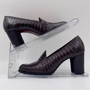 VTG 90s EUC Westies Brown Croc Embossed Heeled Pump Loafers | Made in Brazil | 7